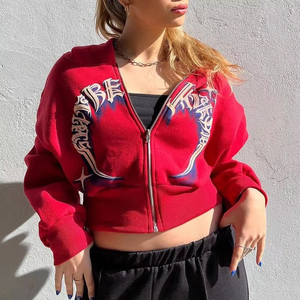 Sudadera con capucha corta oversize de invierno para mujer, estilo Y2K, con cremallera frontal, estampado personalizado, corte holgado, 100% algodón - Product Image 1