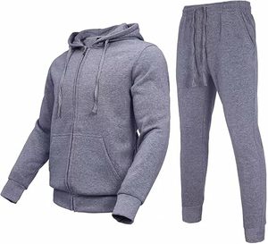 <b>Men's</b> Solid Spring 2-in-1 <b>Hoodie</b> Sweatsuit Full-Zip Thick Fleece Casual Jogger Set Outdoor Sportswear - Product Image 1