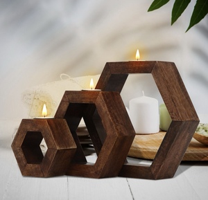 Porte-bougie en bois moderne de forme personnalisée pour la décoration de la maison, artisanat en bois fait à la main pour Noël - Product Image 5