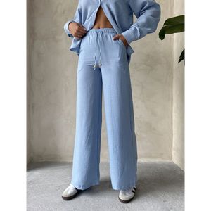 Pantalones de Lino Azul Topshow al por Mayor - AZUL - Product Image 4