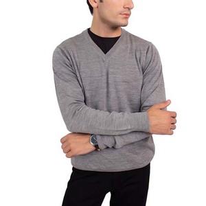 Pull de couleur grise en laine unie Style simple Casual Winter Wear Pull à manches longues et col en V - Product Image 1