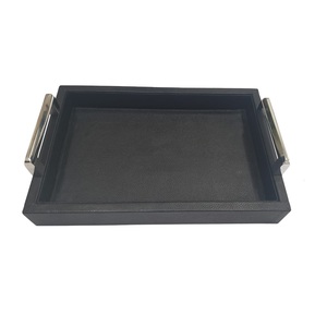 Seau à glace intérieur et extérieur en cuir véritable de haute qualité et plateau à cocktail avec poignée en métal - Product Image 2