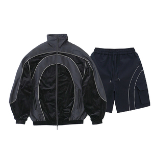Logo personnalisé vêtements d'entraînement ensemble de deux pièces à la mode short de survêtement de style de rue pantalon de survêtement en nylon coupe-vent ensemble de deux pièces pleine longueur - Product Image 5
