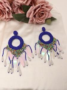 Boucles d'oreilles artisanales en perles de rocaille pour le Mardi Gras avec broderie à la main, bijoux faits à la main en Inde pour femmes - JAVED HANDICRAFTS Modèle JH-2078 - Product Image 5