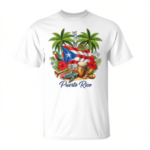 T-shirt con rana floreale e bandiera di Porto Rico, tema patrimonio ispanico Boricua, T-shirt promozionale con rana floreale Boricua - Product Image 2