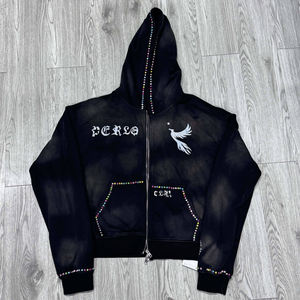 Conjunto de Sudadera con Capucha y Pantalones Deportivos Anchos de Estilo Vintage con Pedrería de Color Lavado Ácido, Traje Deportivo Holgado Personalizado, Ropa Deportiva Urbana - Product Image 2