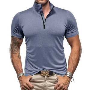 Men's 100% Cotton Short Sleeve Half <b>Zip</b> T-<b>Shirt</b> Solid Pattern for Polo in Different Colors Plus Size Option - Product Image 2