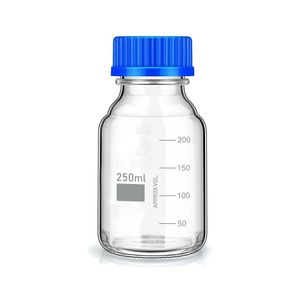Botella de reactivo de vidrio transparente de 250ml de grado de laboratorio con cuello estrecho y tapón de rosca de polipropileno (PP) - Product Image 1