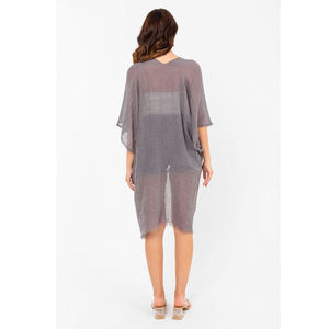 Elegante Pareo de Playa Gris Carbón con Flecos, Kaftán Transparente con Borlas, Pareo para Piscina y Mar, Sensación de Algodón Duradero - Product Image 4