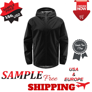 Black Lightweight Waterproof Windbreaker Jacket <b>Men</b> Hooded Stand Collar Casual Soft Shell Full Zip Outdoor <b>Rain</b> <b>Coat</b> Winter - Product Image 4