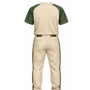 ชุดเบสบอลแขนยาวสีเขียวขี้ม้าแบบสั่งทำพิเศษ พร้อมเสื้อเจอร์ซีย์แบบติดกระดุมเต็มตัว แต่งขอบตัดสี และกางเกงทีมกีฬา - Product Image 3