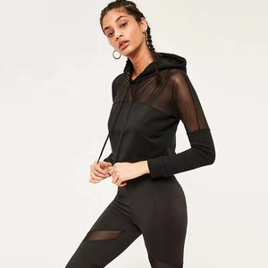 Sudadera con capucha de Gimnasio Deportivo para mujer de nuevo diseño de alta calidad, sudaderas con capucha recortadas personalizadas para mujer con red negra al por mayor - Product Image 4