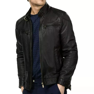 Chaqueta de cuero genuino de cordero negro de alta calidad para hombre, transpirable, elegante, de longitud larga, grosor fino, directo desde Pakistán - Product Image 5