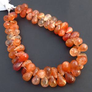 Hermosa piedra solar Africana naranja Natural de 9-14mm, cuentas de gemas facetadas, lágrima suelta, 9 hebras, corte de Briolette, piedra solar facetada - Product Image 1