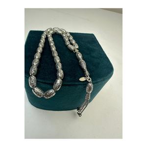 Perles de prière en argent gravées à la main, légères et élégantes, en forme de capsule, fusion - Argent sterling 925, 35 grammes, 26 cm - Product Image 3