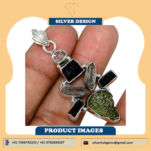 Pendentif bohème en argent sterling 925 avec pierre brute de moldavite, pendentif en argent naturel de moldavite, pendentif statement bohème pour femmes - Product Image 6