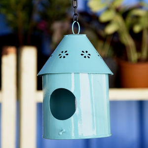 Maison d'oiseau suspendue en métal à la main à la mode pour accrocher métal gris 2 étages 24x15x26cm décoration fournitures pour animaux de compagnie - Product Image 5