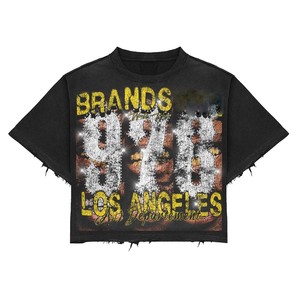 Camiseta 100% Algodón para Mujer, Corte Cuadrado, 220 GSM, Algodón Grueso, Color Negro, Estilo Urbano, Estampado Gráfico DTG, Impresión Puff, Logotipo Personalizado - Product Image 2