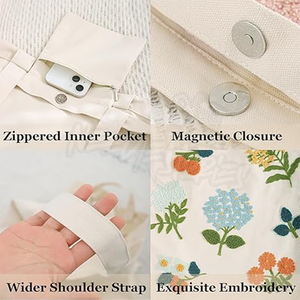 Sac fourre-tout brodé à la main pour femmes fourre-tout en toile florale fait à la main 100% conception de point de main personnalisé fabriqué au Pakistan - Product Image 3