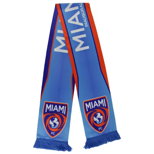 Custom Miami National Flag Acrylic knitted Woven jacquard Textile Polyester Silk Fabric Football Team Clube Fans Sports Scarf