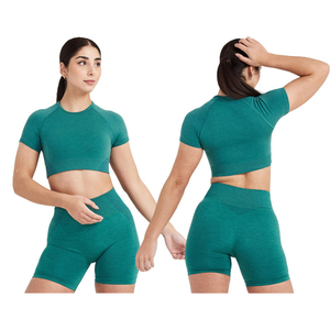 Leggings d'entraînement sans couture grande taille pour femmes soutien-gorge de gymnastique ensemble de Yoga vêtements de sport à séchage rapide Logo avant Style Simple pour les sports de Fitness - Product Image 2