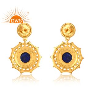 Nuevo diseño, Plata de Ley 925, pendiente de piedras preciosas de lapislázuli Natural chapado en oro de 18 quilates, joyería fina Demi para mujer, regalo para ella - Product Image 2