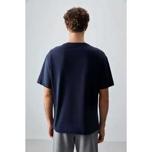 Camiseta Básica para Hombre, Color Azul Marino, 100% Algodón Jersey, Gruesa, Suave, Texturizada, Corte Holgado -88353 - Product Image 2