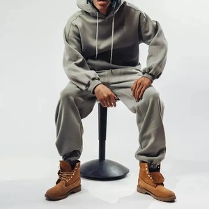 Ensemble survêtement délavé à l'acide avec broderie imprimée personnalisée Pull coupe ample Sweat à capuche et jogging unisexe avec fermeture éclair Street wear pour hommes - Product Image 3