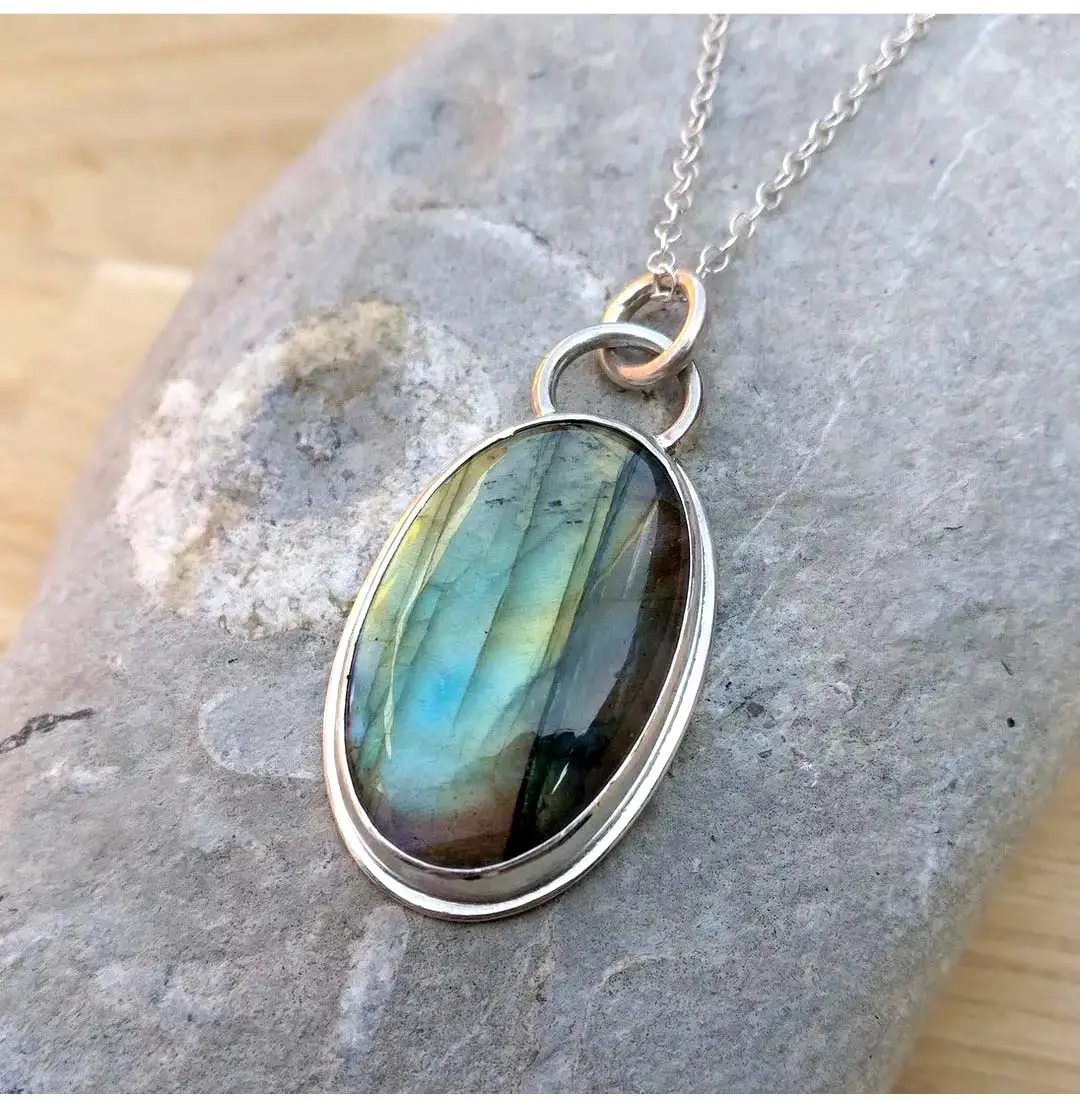 12X15mm Oval Labradorite Gemstone Pendant Handmade Faceted Bezel Set Connector Hot Selling Single Bali Silver Connector for Her