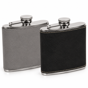 Flacons à liqueur personnalisés avec logo, en cuir, 6 oz, en acier inoxydable, avec housse en cuir végétalien - Product Image 4