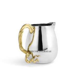 Pichet à bière et à vin en acier inoxydable à texture martelée argent poli brillant avec poignée design grenade et feuilles - Product Image 3