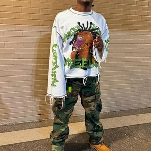 COMERCIO EN MFG Serigrafía personalizada 300 GSM Peso pesado 100% Algodón Lavado con ácido Sun Faded Hombres Loose Fit Camiseta de gran tamaño para hombres - Product Image 3