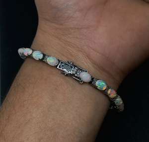 Natural Ethiopian <b>Opal</b> Zircon <b>Bracelet</b> Pave Fire <b>Opal</b> Tennis <b>Bracelet</b> Sterling Silver Wedding Anniversary Jewelry - Product Image 1