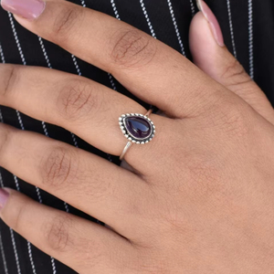 Anillo de plata de pera de amatista púrpura, joyería de piedras preciosas hechas a mano de Plata de Ley 925, anillo de declaración bohemio para mujer, regalo para ella - Product Image 4