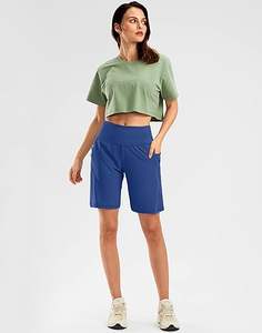 <b>Women's</b> 9'' High Waisted <b>Bermuda</b> <b>Shorts</b> Zipper Pockets Breathable Athletic Workout <b>Shorts</b> for Running Yoga Knee Length Casual - Product Image 6