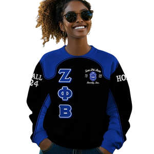 Suéter de Punto Azul y Blanco de Invierno Zeta Phi Beta 1920, Letras de Chenilla de la Hermandad ZPhiB, Estilo Griego, Diseño Frontal Divine Nine Premium - Product Image 5