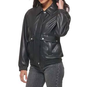 Abrigo de cuero con letras para mujer, ropa de mujer, abrigo de cuero negro, ropa de calle, chaqueta de cuero de piel de vaca y oveja, a la venta para mujer - Product Image 5