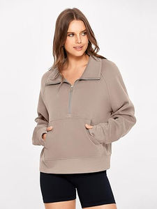 Sweat-shirts avec poche kangourou, sweat-shirt à fermeture éclair quart pour femme, sweat-shirt décontracté à coupe ample, polaire à demi-zip pour vêtements pour femmes - Product Image 5