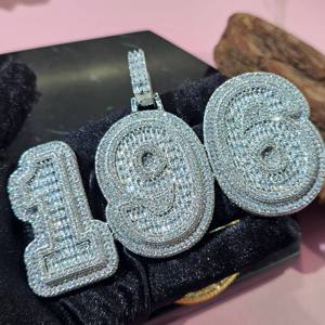 Luxury <b>Gold</b> Plated Cute Iced Out 199 Moissanite <b>Number</b> Pendant VVS Hip Hop Jewellery Statement Chain - Product Image 2