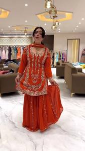 Dernier costume indien Anarkali brodé pour femme Georgette éthérée pierre florale travail longueur genou décontracté pour fête spéciale - Product Image 3