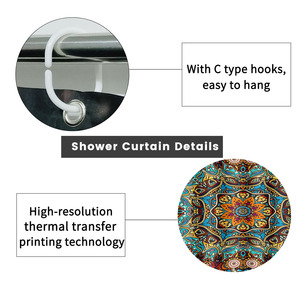 Rideau de douche imperméable personnalisé imprimé pour salle de bain, en polyester imperméable avec crochets - Product Image 2