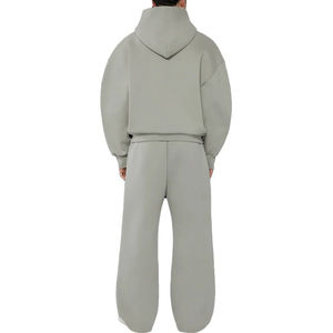 Fabricant personnalisé Survêtement de sport vierge surdimensionné pour hommes avec logo Streetwear Boxy Ensemble sweats à capuche et pantalons de survêtement zippés - Product Image 3