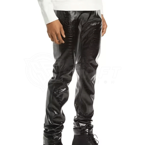 Pantalon en cuir décontracté pour hommes, léger, avec logo personnalisé et design unique, pantalon Streetwear à motif droit et taille moyenne - Product Image 2