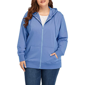 Sudadera con capucha para mujer, de color liso, cremallera térmica, forro polar, talla grande - Product Image 1