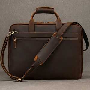 Genuine Leather Laptop Briefcase <b>for</b> <b>Men</b> Top Layer Large Capacity <b>Work</b> Business Travel <b>Bag</b> with Zipper Closure - Product Image 1