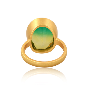 Bio Chrome Doublet Cuarzo Anillo Fabricante 22K Chapado en oro Señoras Moda Latón Anillo Joyería Proveedores - Product Image 2