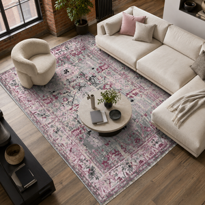 Netline Home Courtyard Geometry Soft Pink Heritage Washable <b>Rug</b> - Product Image 4