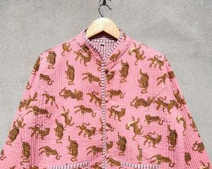 เสื้อโค้ทผ้าฝ้ายพิมพ์ลายเสือผ้าคอตตอนพิมพ์ลายเสือแบบกลับด้านได้สำหรับผู้หญิงฤดูหนาว - Product Image 2