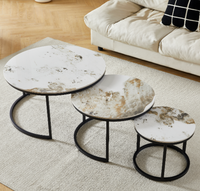 Ensemble de table basse et de table d'appoint ronde en bois au design moderne avec cadre en métal doré, facile à nettoyer, pour le salon, meubles de maison