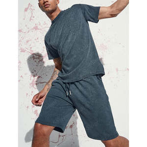 Chándales de entrenamiento para correr de dos piezas para hombre, Camiseta de cuello redondo, conjunto de pantalones cortos para correr, sudadera con cremallera, logotipo bordado angustioso - Product Image 1